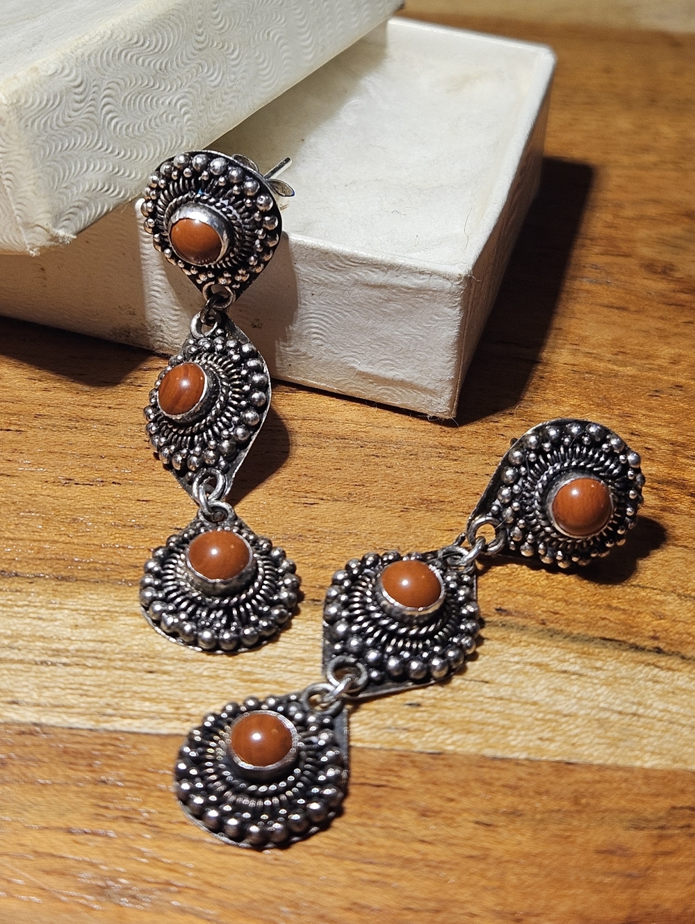 Vintage Sterling Silver Southwestern Red Earrings